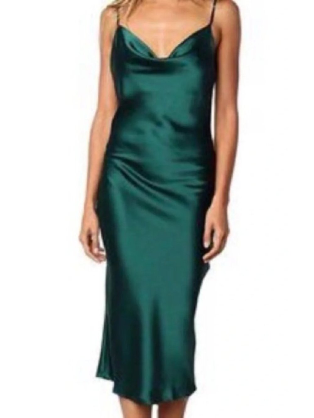 Paper Heart Satin Cowl Neck Midi Slip Dress - Emerald Green Size L